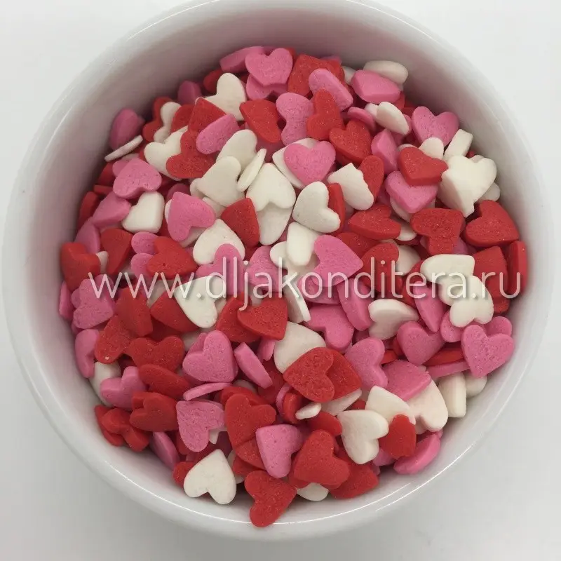Посыпки "Сердечки мини" красные/белые/розовые 50гр