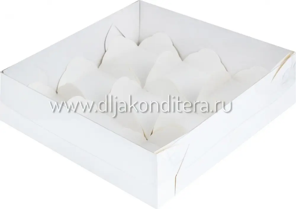 Коробка для МОТИ на 9 шт. 17,5*17,5*5,5см Белая с пласт. крышкой