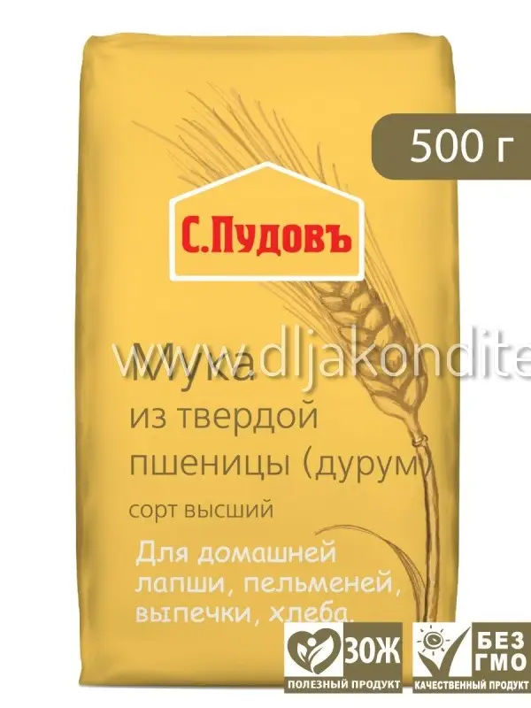Фото #2 товара Мука из Твердой Пшеницы в/с (крупка) 500г С.Пудовъ